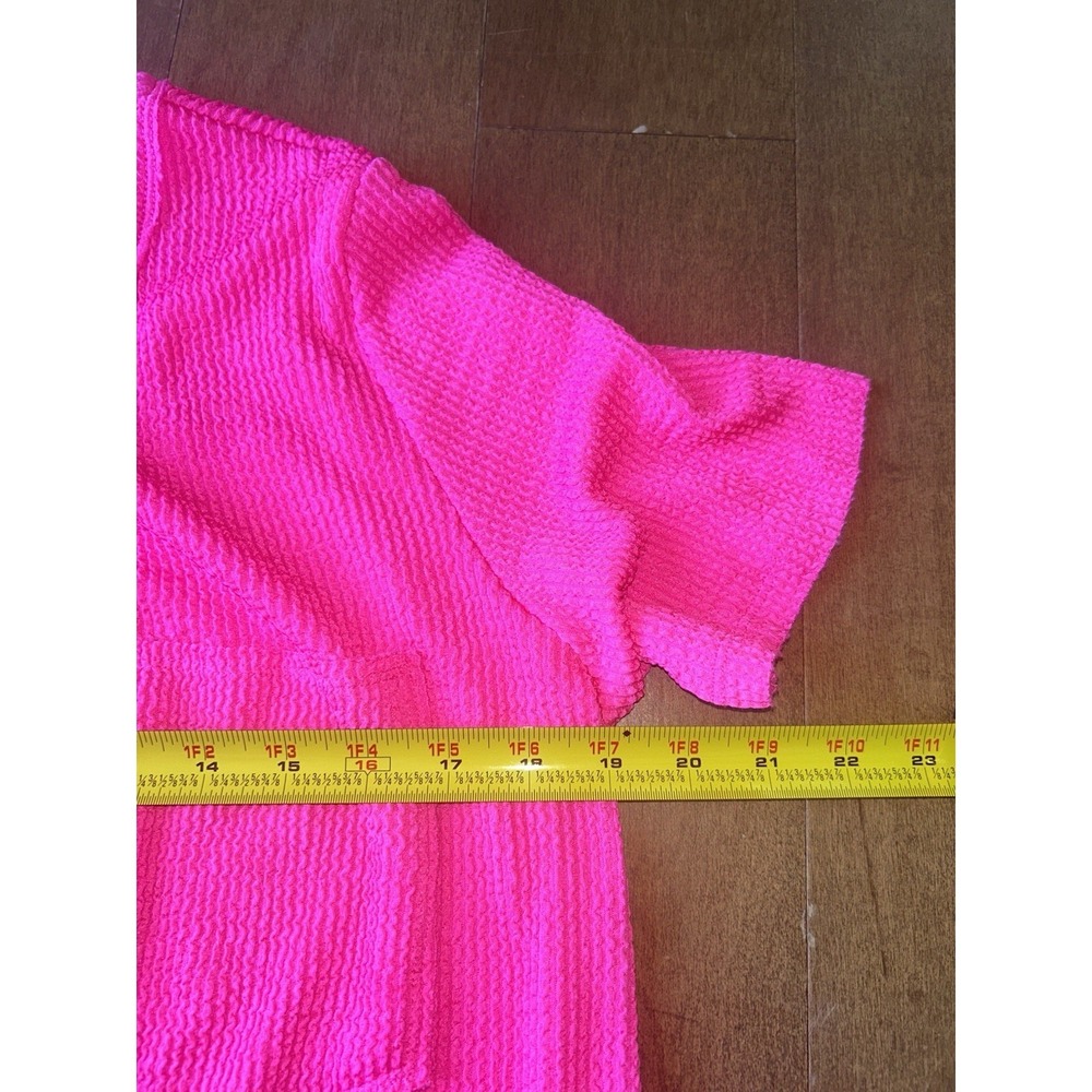 BiBi Waved Rib U Neck Top Front Pocket Fuchsia Hot Pink Boho Boutique Summer - Picture 4 of 8